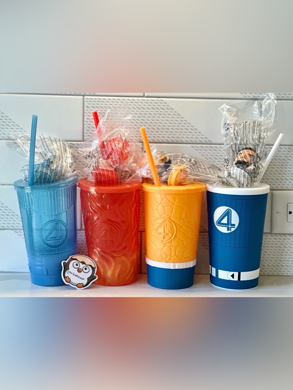 New Fantastic four 4 x cup + 2 x popcorn buckets bundle